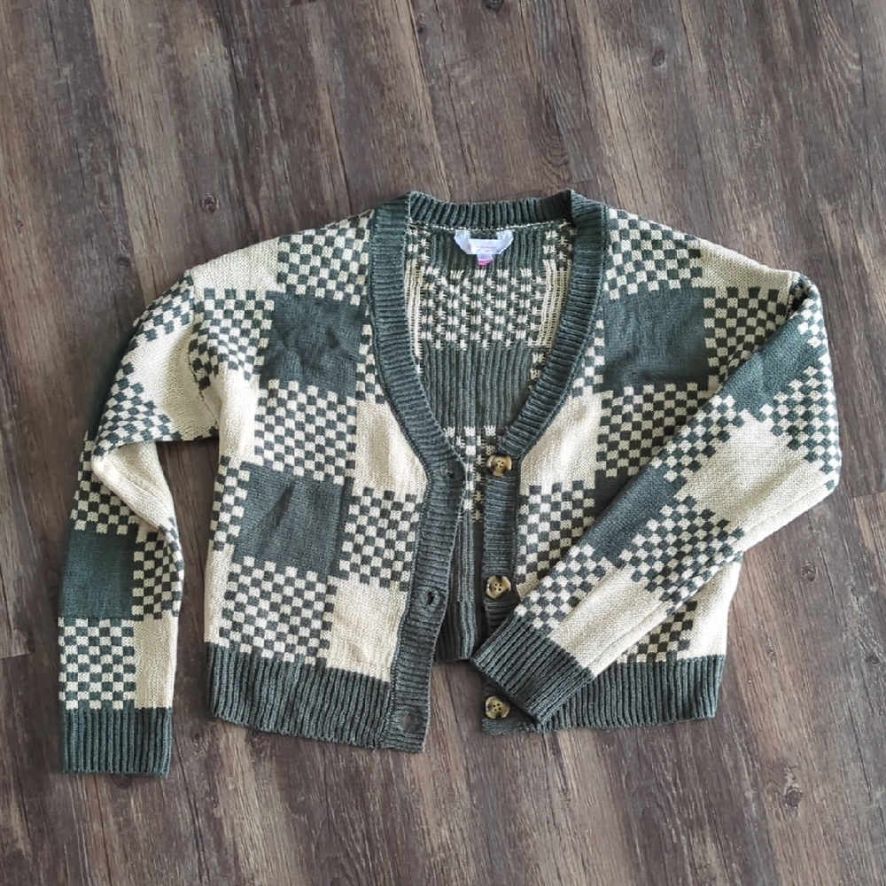 Checkered Green and Cream Cardigan